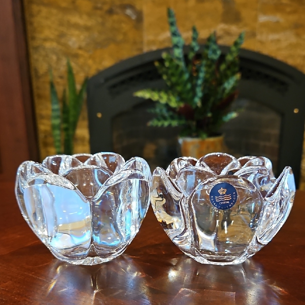 Royal Copenhagen Crystal Lotus Flower Candle Holders, Torben Jørgensen Designer